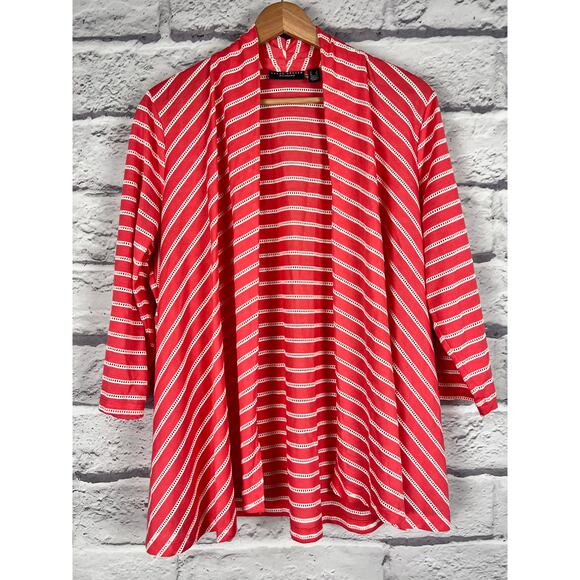 SUSAN GRAVER Women's L Weekend Coral White 3/4 Sleeve Open Lightweight Cardigan‎ - Picture 9 of 9